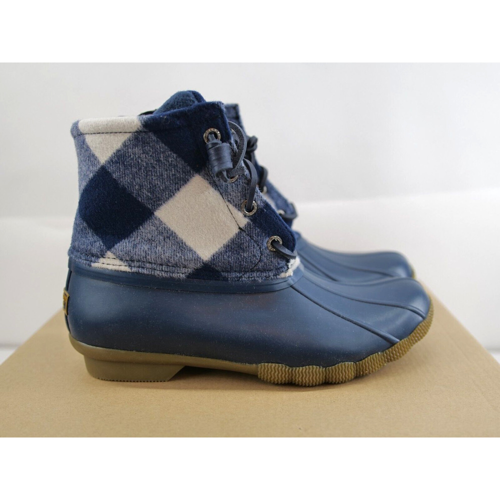 Women's Saltwater Buffalo Check Navy Duck‎ Boot Size 5.5 New